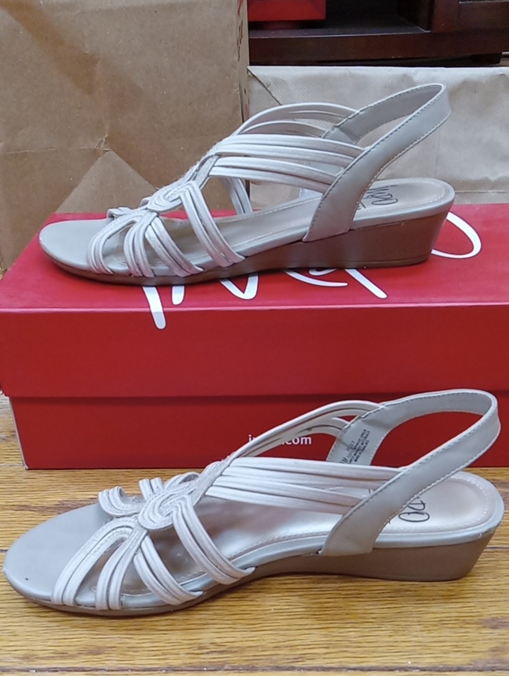 Impo Simply Tau Stretch Strappy Wedge Sandals Taupe Gray Size 6